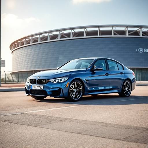 BMW Serie 3 320d M Sport azul, cerca del Estadio Ramón Sánchez-Pizjuán.