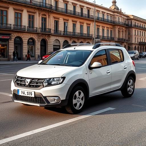 Dacia Sandero Stepway Essential blanco, aparcado cerca de la Plaza de España.