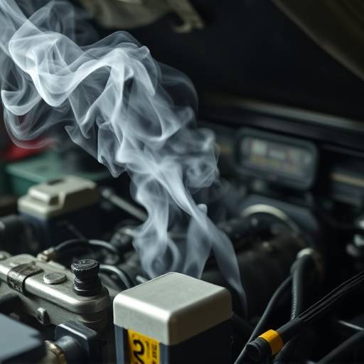 Icono de un motor con humo, representando el servicio de diagnóstico de averías.