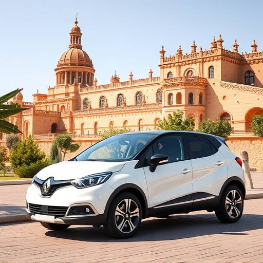 Imagen de un Renault Captur blanco, con el Alcázar de Sevilla al fondo.