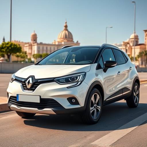 Imagen de un Renault Captur Zen blanco, con la Giralda al fondo.